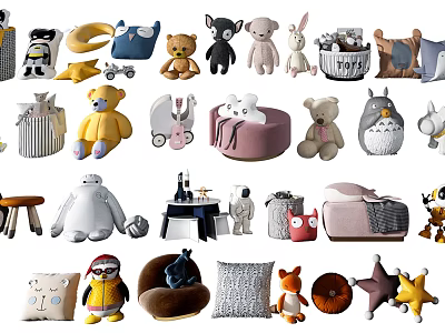 Cute Plush Kids Dolls with Animal and Cartoon Designs Soft Huggable and Various Styles 3d model