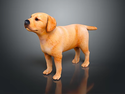 Yellow Labrador Puppy Standing On Dark Reflective Surface With Smooth Fur 3d model
