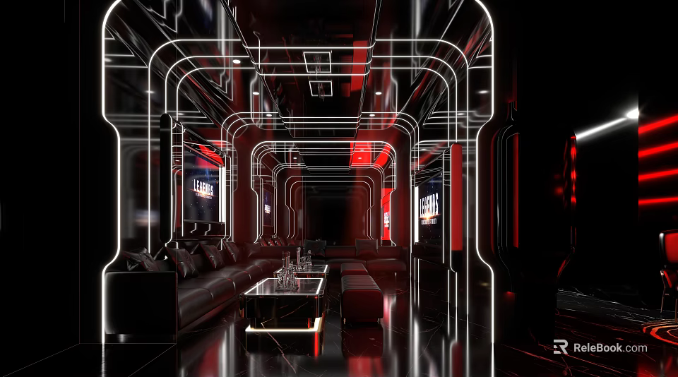 Modern KTV Interior Design With Neon Lighting Leather Seats And TV Screens 3d model 