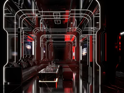 Modern KTV Interior Design With Neon Lighting Leather Seats And TV Screens 3d model
