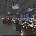 Modern Internet Cafe Interior With Computers Tables Chairs Pendant Lights And Green Plants