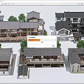 Traditional Homestay Buildings with Tile Roofs Multi Story Wooden Structures and Courtyard Surrounded by Trees