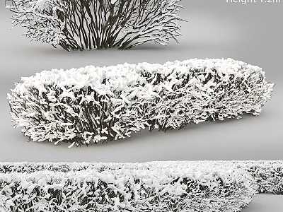 Decorative Ornament Set with Snow Covered Bushes and Frosty Details 3d model