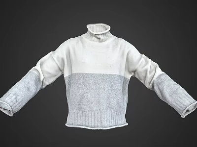 White And Gray Color Block Turtleneck Sweater With Knitted Texture Design 3d model