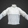 White And Gray Color Block Turtleneck Sweater With Knitted Texture Design