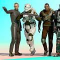 Sci Fi Men in Different Combat Suits Holding Weapons Standing Together 3d model