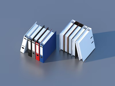 Colorful Office Folders in Blue Red Black White Standing Arrangement for Document Organization 3d model