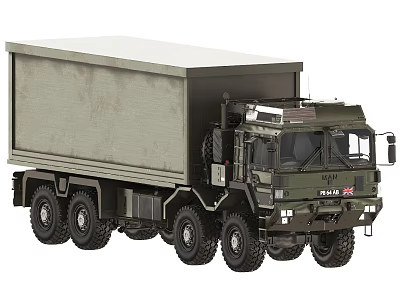 Military Green Functional Truck With Large Cargo Container And Multi Wheel Drive 3d model