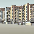 Modern Multi story Apartment Buildings With Beige Brown Facades Balconies And Ground Floor Shops