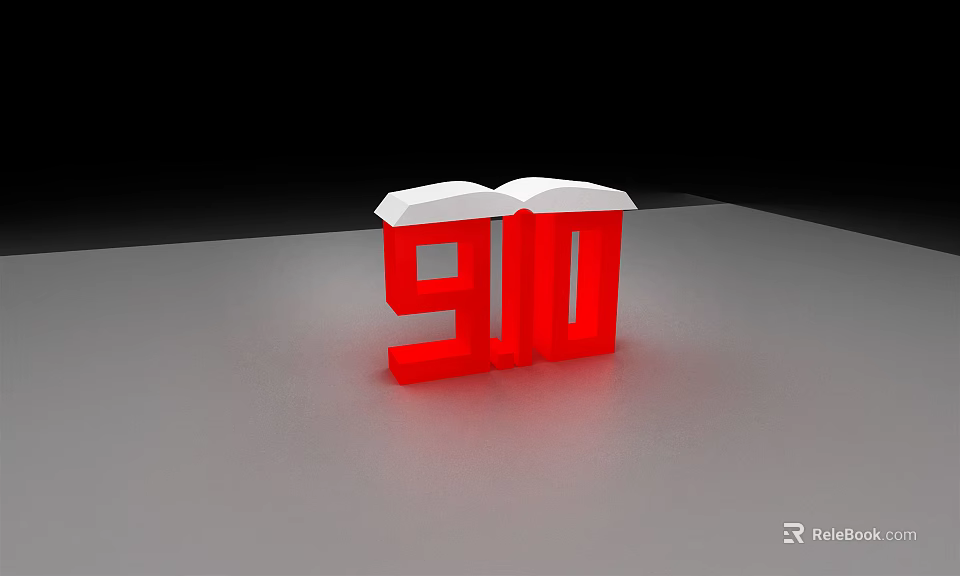 Red Number 90 With White Top Modern 3D Display On Gray Surface Black Background 3d model 