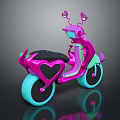 Stylish Pink Shiny Scooter With Heart Shaped Elements And Blue Wheels