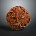 Decorative Wooden Carved Sphere Furniture with Intricate Face and Leaf Patterns