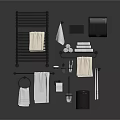 Essential Bathroom Supplies With Towel Rack Towels Toilet Paper Holder And Trash Can