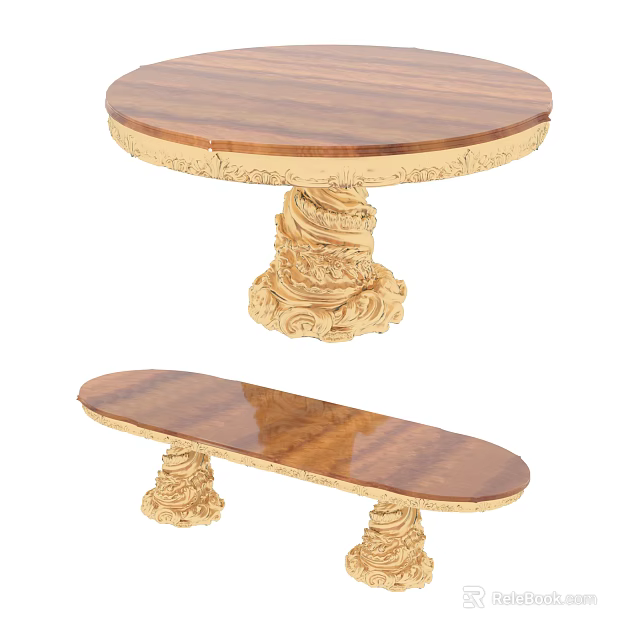 Stylish Coffee Tables Featuring Wooden Tabletop And Intricate Gold Carved Decorative Bases 3d model 