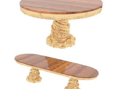 Stylish Coffee Tables Featuring Wooden Tabletop And Intricate Gold Carved Decorative Bases 3d model