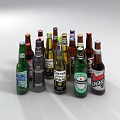 Assorted Wine Bottles and Glasses Display with Various Alcohol Beverage Types 3d model