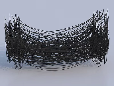 Modern Abstract Sculpture Made Of Black Metal Wires In Curved Twisted Shape 3d model