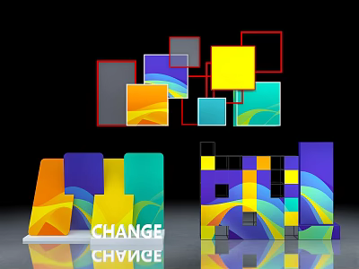 Vibrant Geometric Blocks Abstract Art 3D Installation Reflective Floor Photo Check-in Spot 3d model