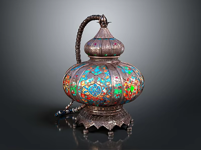 Traditional Mosaic Lantern With Colorful Glass Panels And Intricate Metal Base 3d model