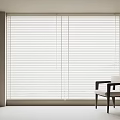 White Window Blinds in Modern Minimalist Room with Large Window and Wooden Chair
