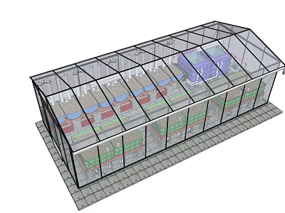 Modern Glass Greenhouse Structure Featuring Transparent Roof And Plants In Planting Beds 3d model