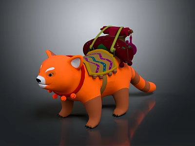Red Panda Character with Colorful Backpack and Red Collar 3D Modeled Design 3d model
