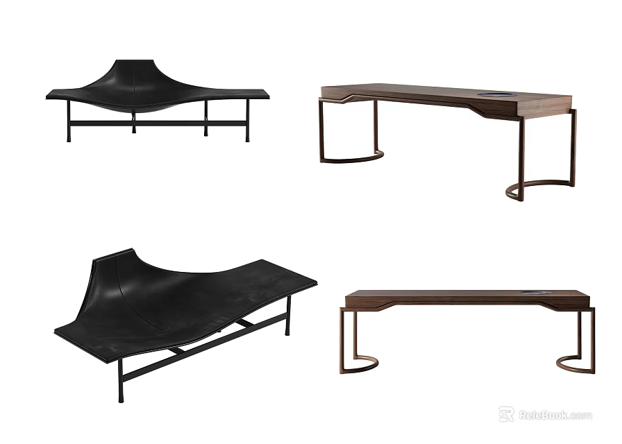 Various Modern Desk Designs With Wooden Leather Surfaces And Metal Frames 3d model 