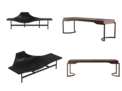 Various Modern Desk Designs With Wooden Leather Surfaces And Metal Frames 3d model