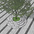 Circular Tree Pit With Seating And Inscribed Characters In Outdoor Public Space 3d model