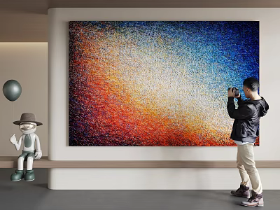 Abstract Painting With Vibrant Gradient Colors In Modern Living Space 3d model