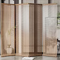 Bamboo Folding Room Divider Screen With Natural Rattan Texture For Interior Decor 3d model