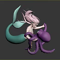 Game And Movie Character Mermaid With Pink Hair Green Tail Hugging Purple Octopus