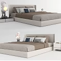 Modern Double Bed With Soft Mattress Pillows And Bedside Table Decor 3d model