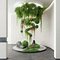 Indoor Landscape With Hanging Green Plants Trailing Vines Spherical Greenery Stones And Moss Balls