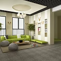 Vibrant Kindergarten Entrance With Colorful Wavy Ceiling Green Carpet And Welcome Sign
