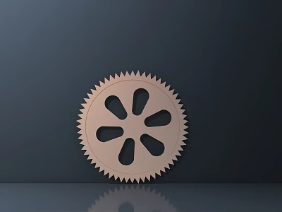 Wooden Gear Design With Toothed Edge And Circular Holes Against Dark Background With Reflection 3d model