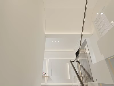 Modern Minimalist Entryway Hallway Interior Design With Glass Railing And Ceiling Lights 3d model