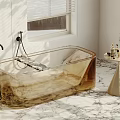 Luxury Amber Transparent Bathtub With Black Faucet Shower And Marble Floor In Bright Bathroom Interior