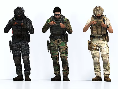 Game And Movie Military Characters In Tactical Gear With Various Camouflage Uniforms 3d model