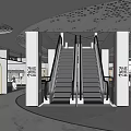 Modern Shopping Mall Interior With Escalators Perforated Ceiling Marble Floor Stores And Shoppers