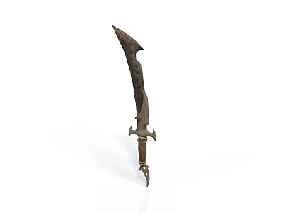 Ancient Decorative Knife With Unique Blade Shape And Ornate Hilt Design 3d model