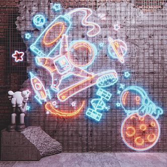 modern decorative lights astronaut neon 3d model