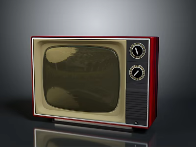 Vintage Retro Television With Red Frame Yellow Screen And Control Knobs 3d model