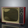 Vintage Retro Television With Red Frame Yellow Screen And Control Knobs