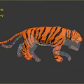 Orange Striped Tiger Statue With Metal Wrenches On Reflective Gray Surface 3d model