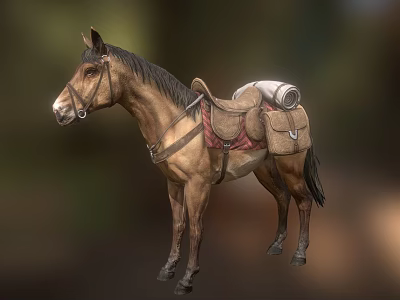 Brown Reptile With Saddle And Luggage Packs Standing In Natural Setting 3d model