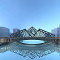 Modern Metal Structure Bridge Spanning Urban Waterfront With Clear Reflection 3d model