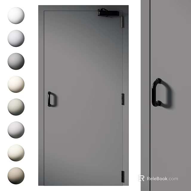 Modern Gray Swing Door With Black Metal Handle For Home Interior Design 3d model 
