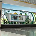 Campus Corridor Featuring Bright Windows Green Plants Colorful Curved Decorations And Bulletin Boards