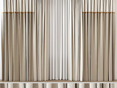 Elegant Beige And White Curtains With Gold Trim For Modern Interior Decor 3d model